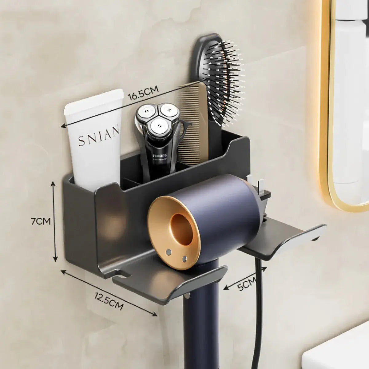Wall-Mounted Hair Dryer Holder β Bathroom Organizer Rack with Cord Storage | Hair Tool Bracket for Dyson & Standard Dryers