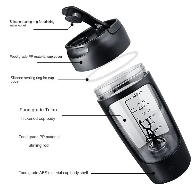 Electric Portable Whey Protein Shaker Bottle – USB Rechargeable Vortex Blender for Smooth Shakes, Pre-Workout, and Gym Supplements