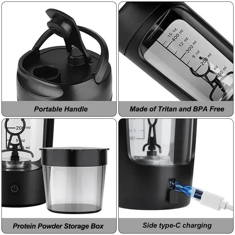Electric Portable Whey Protein Shaker Bottle – USB Rechargeable Vortex Blender for Smooth Shakes, Pre-Workout, and Gym Supplements