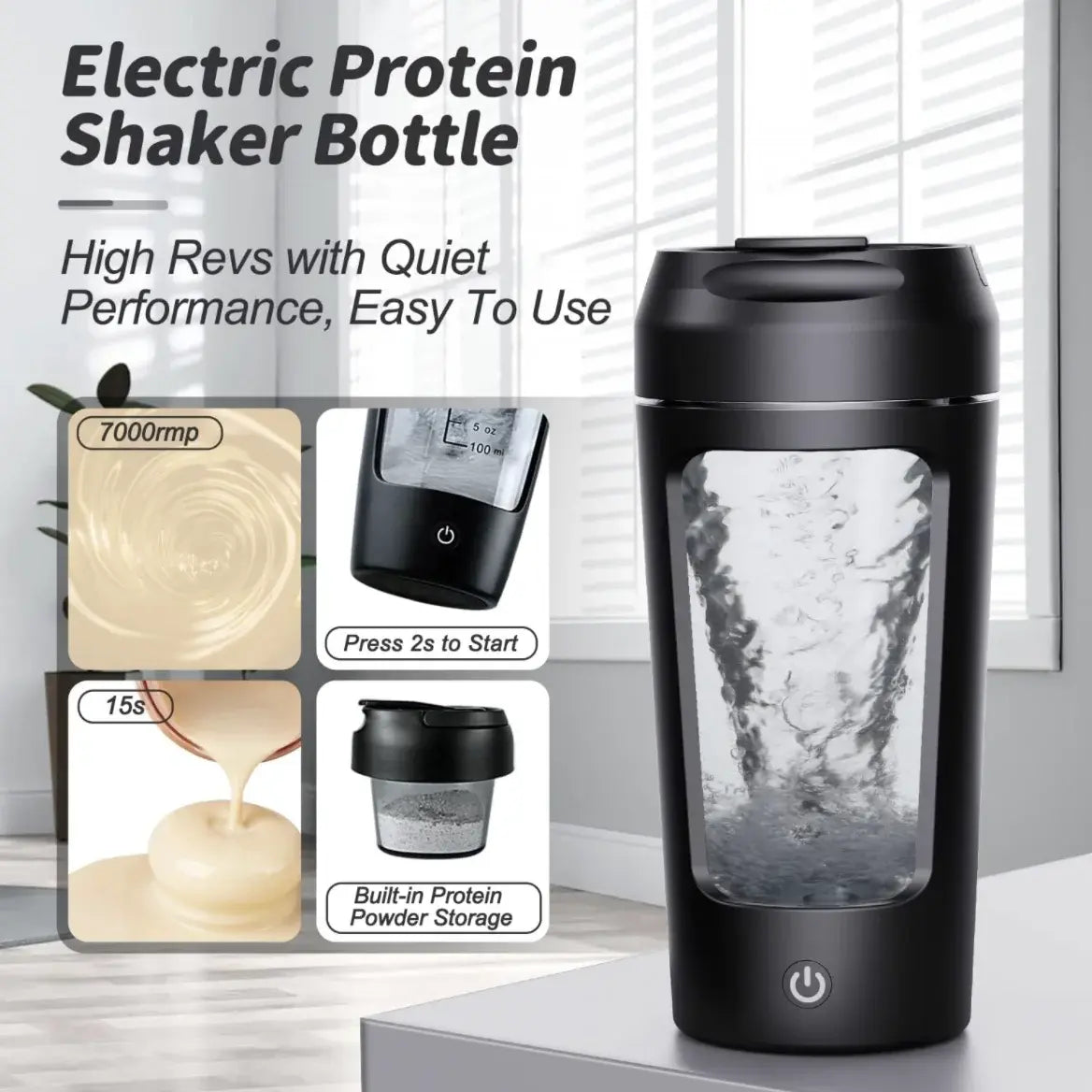 Electric Portable Whey Protein Shaker Bottle – USB Rechargeable Vortex Blender for Smooth Shakes, Pre-Workout, and Gym Supplements