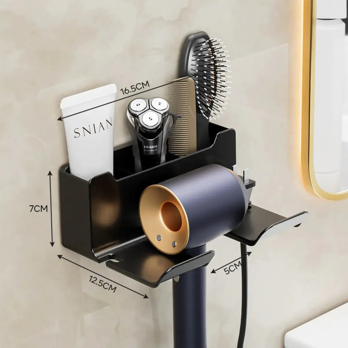 Wall-Mounted Hair Dryer Holder β Bathroom Organizer Rack with Cord Storage | Hair Tool Bracket for Dyson & Standard Dryers