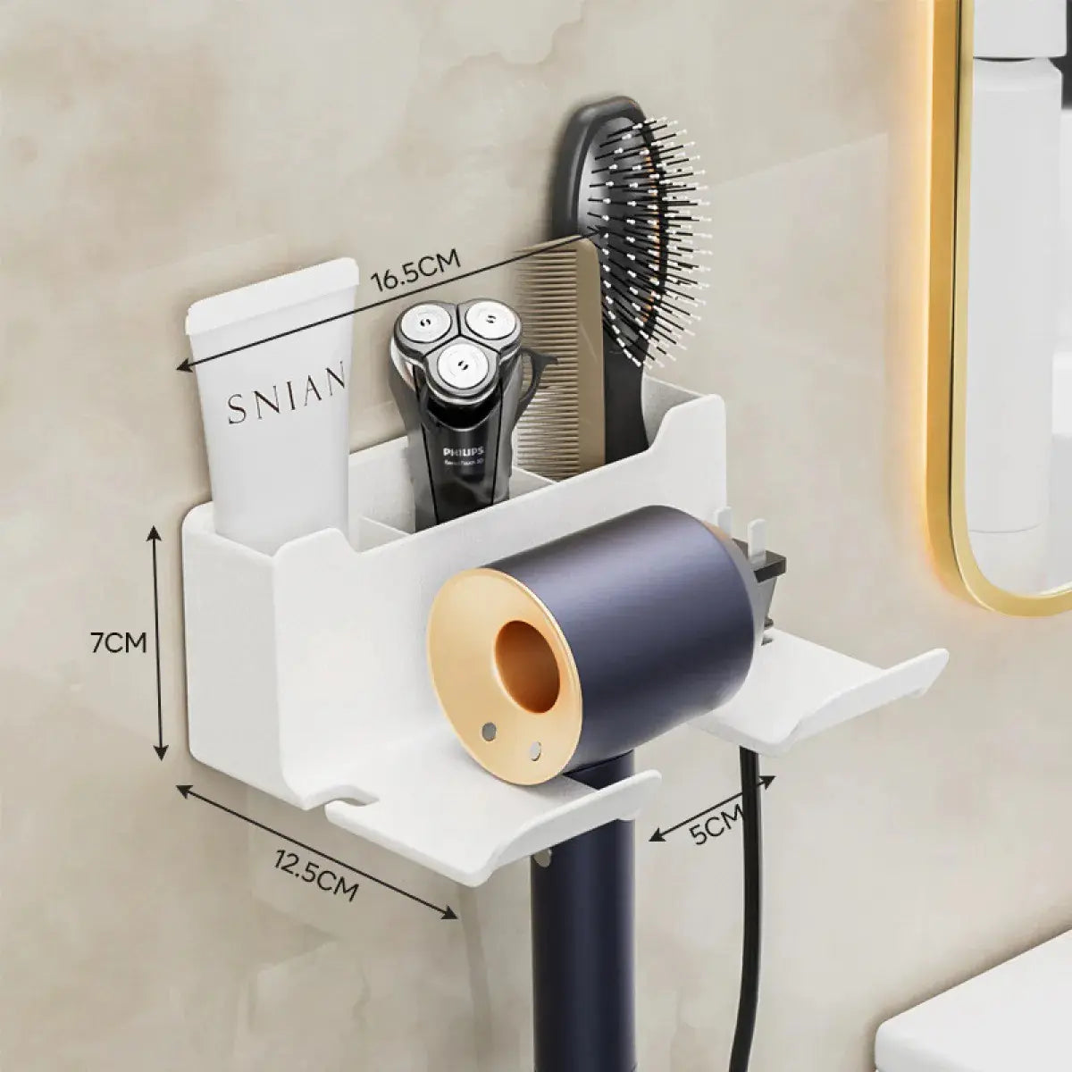 Wall-Mounted Hair Dryer Holder β Bathroom Organizer Rack with Cord Storage | Hair Tool Bracket for Dyson & Standard Dryers
