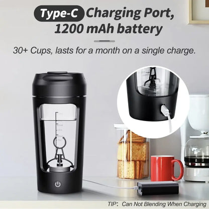 Electric Portable Whey Protein Shaker Bottle – USB Rechargeable Vortex Blender for Smooth Shakes, Pre-Workout, and Gym Supplements