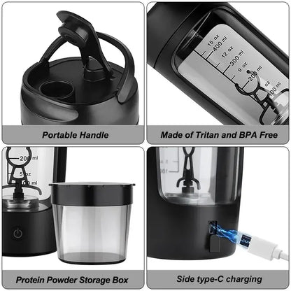 Electric Portable Whey Protein Shaker Bottle – USB Rechargeable Vortex Blender for Smooth Shakes, Pre-Workout, and Gym Supplements